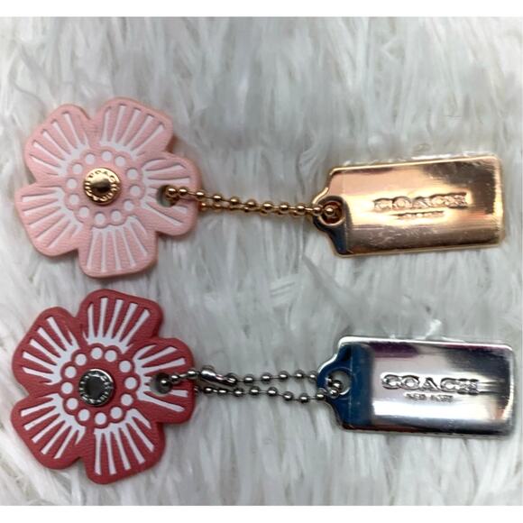 COACH Gold and Silver Tea Rose Flower Floral Bag Charm Hang Tag Bundle - Picture 2 of 5